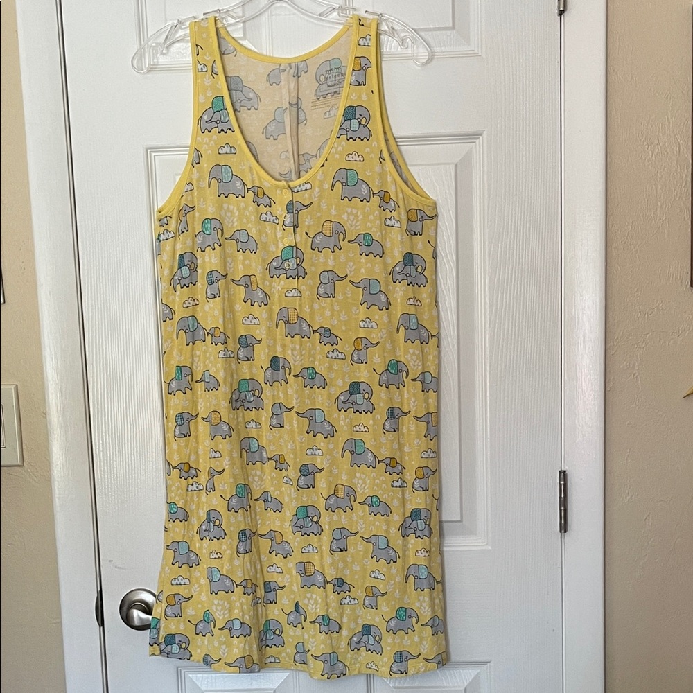 Little Sleepies yellow elephant snuggles pull over pajama nightgown bamboo M